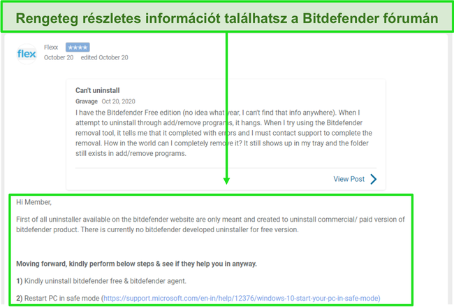 Pillanatkép egy szálról a Bitdefender közösségi fórumán.