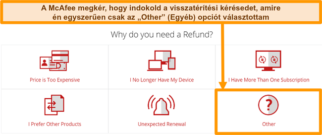 Pillanatkép arról, hogy a McAfee ügyfélszolgálata miért kér visszatérítési kérelmet