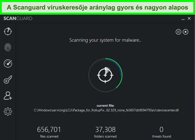 Képernyőkép a Scanguard rendszervizsgálatáról, amely Windows PC -n fut.