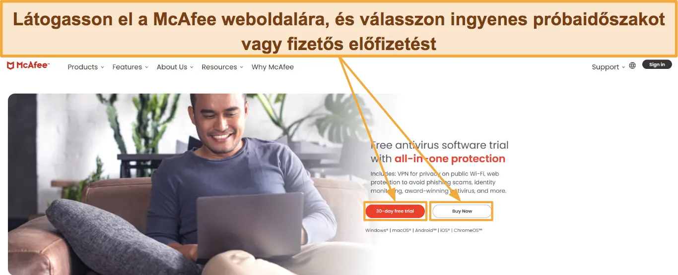 A McAfee-előfizetés kiválasztását bemutató képernyőkép.
