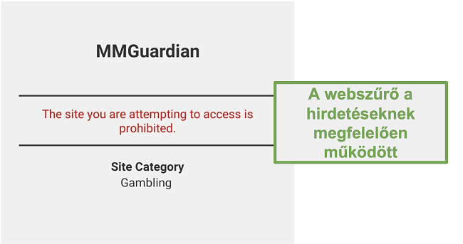 Képernyőkép a hirdetési módon működő webszűrőről