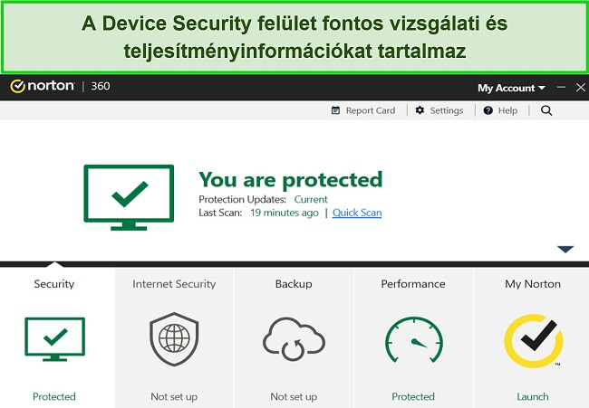 Képernyőkép a Norton Device Security irányítópultjáról Windowshoz.