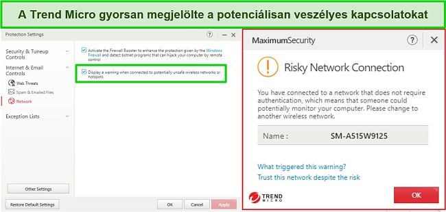 Pillanatkép arról, hogy a Trend Micro blokkolja-e a kockázatos kapcsolatot