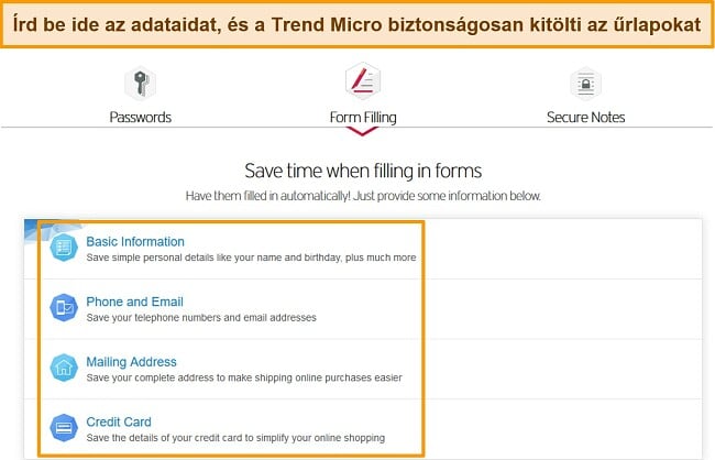 Pillanatkép a Trend Micro Password Manager automatikus kitöltési lehetőségeiről