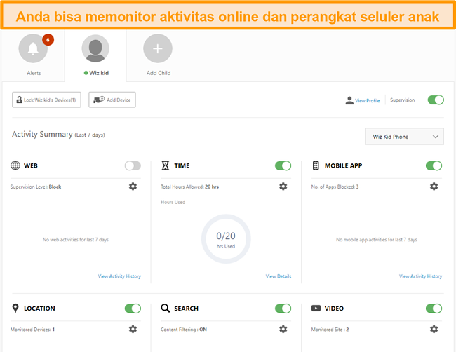 Cuplikan layar pengaturan kontrol orang tua Norton 360.