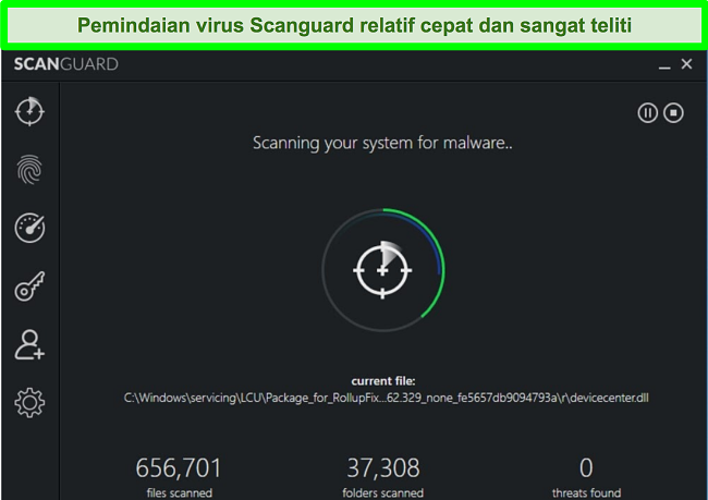 Cuplikan layar Pemindaian Sistem Scanguard yang berjalan pada PC Windows.