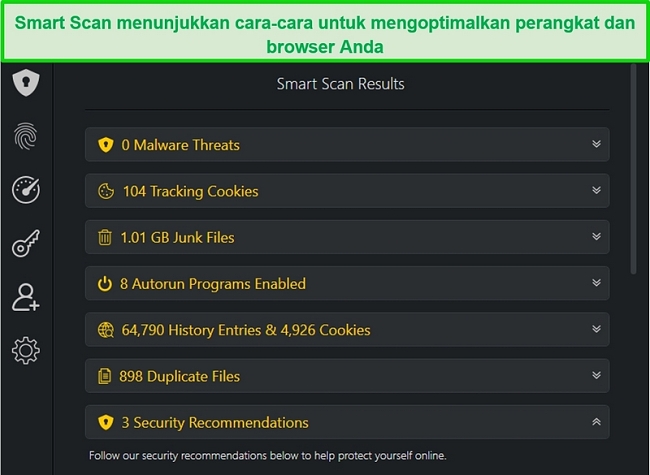 Tangkapan layar dari hasil Pemindaian Cerdas TotalAV