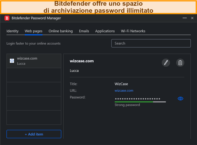 Il gestore di password di Bitdefender su Windows.