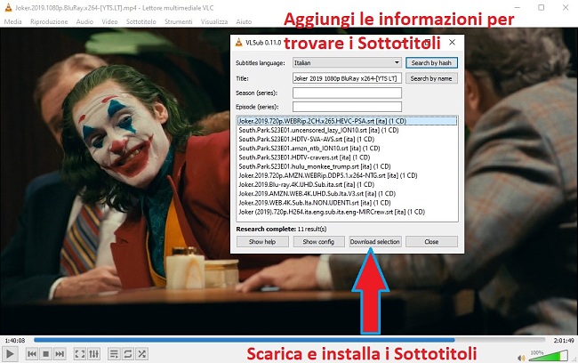 Scarica sottotitolo con VLC