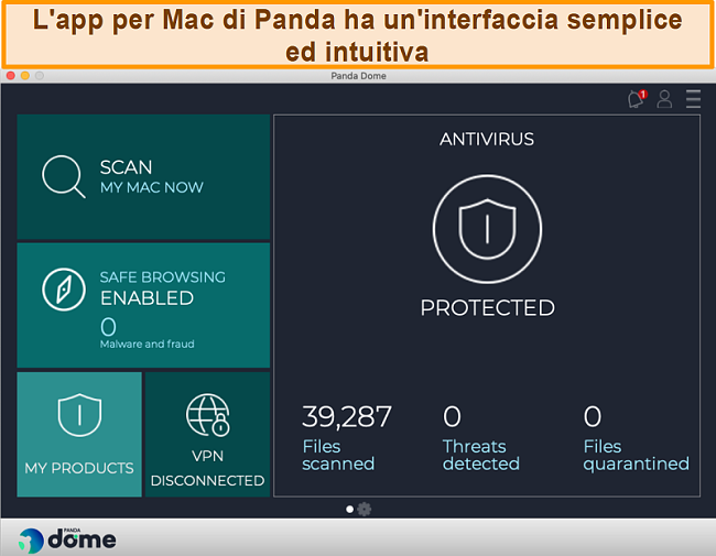 Screenshot dell'interfaccia dell'app Panda su Mac