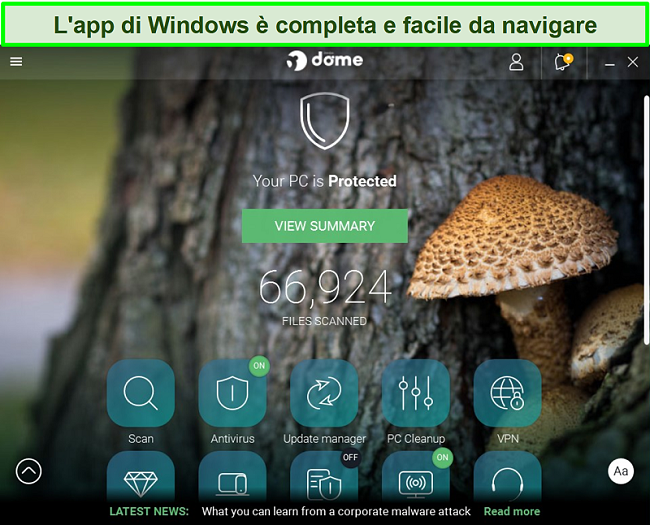 Screenshot dell'interfaccia dell'app Windows di Panda