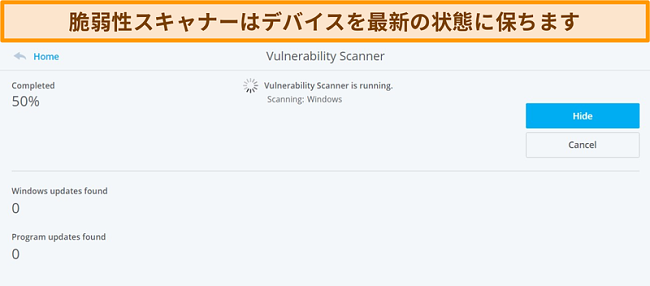 システムスキャンを実行するMcAfeeVulnerabilityScannerのスクリーンショット