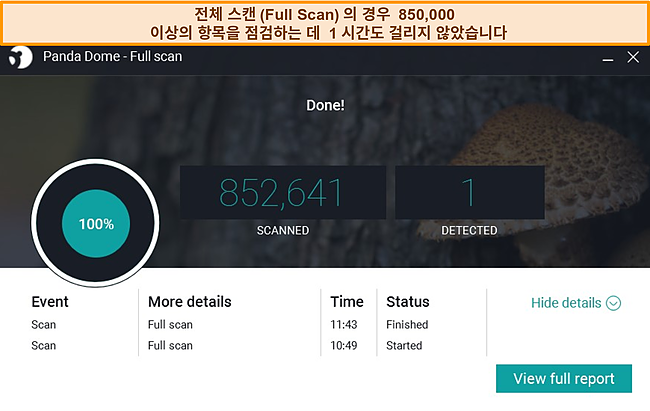 Panda의 완료된 전체 스캔 스크린샷.