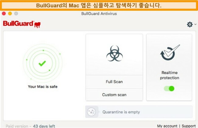 BullGuard의 Mac 용 기본 인터페이스 스크린 샷