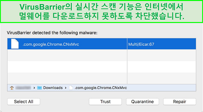 Intego 악성 코드 차단기 팝업 스크린 샷