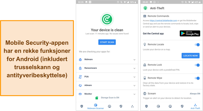 Skjermbilde av Bitdefenders Mobile Security-app.