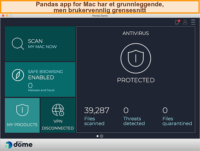 Skjermbilde av Panda -appgrensesnittet på Mac.