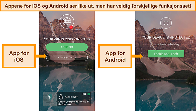 Skjermbilder av hovedgrensesnittet for Pandas iOS- og Android -apper.