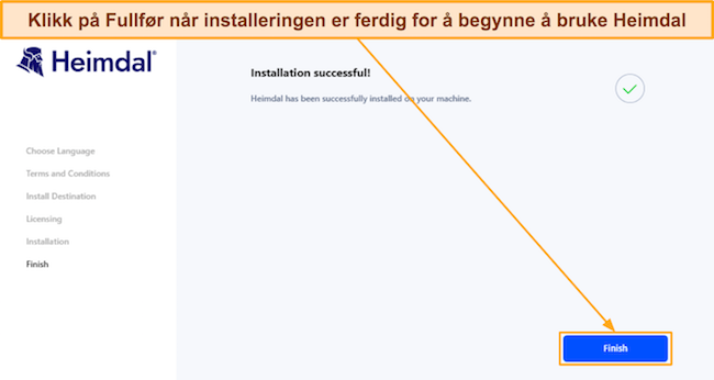 Skjermbilde som viser ferdigstillelsen av Heimdals oppsett