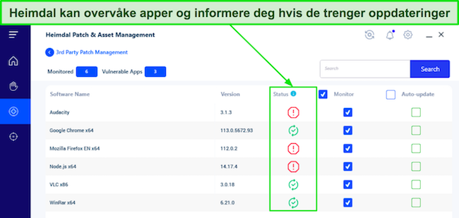 Skjermbilde som viser Heimdals automatiske programvareoppdateringsverktøy