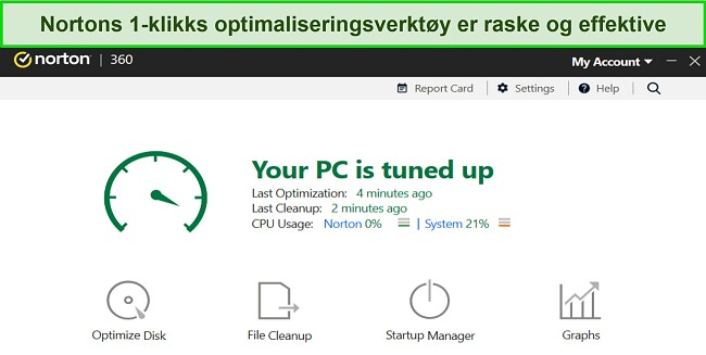 Skjermbilde av Nortons optimaliseringsverktøy.