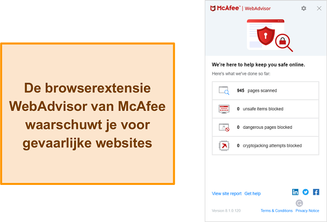 Screenshot of WebAdvisor feature on McAfee website