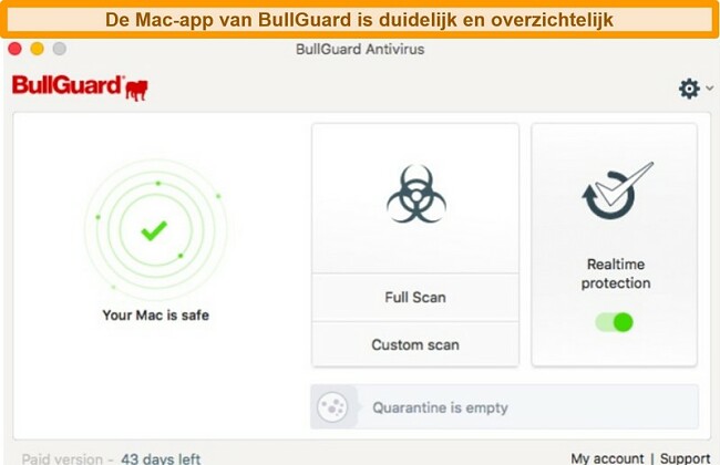 Screenshot van BullGuard's hoofdinterface voor Mac