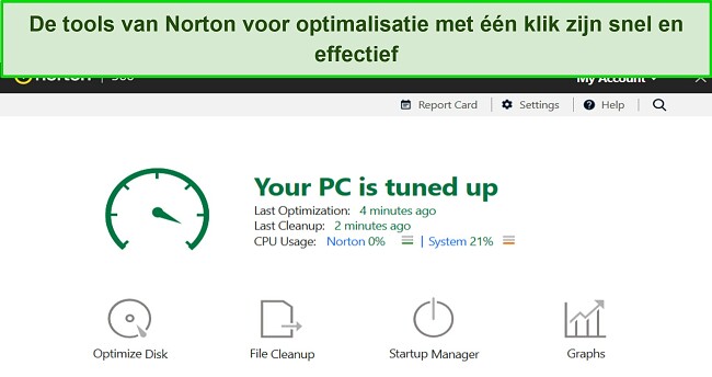 Screenshot van de optimalisatietools van Norton.