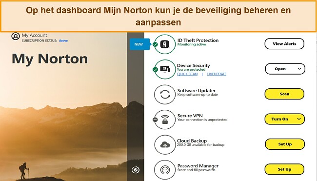 Screenshot van de My Norton-dashboardinterface in Windows.