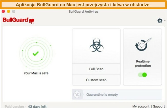 Zrzut ekranu głównego interfejsu BullGuard dla komputerów Mac