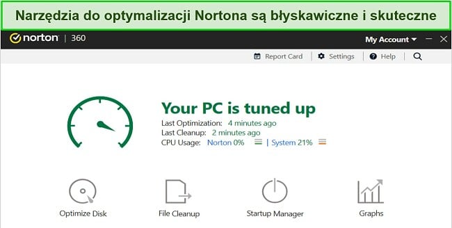 Zrzut ekranu narzędzi optymalizacyjnych Nortona.