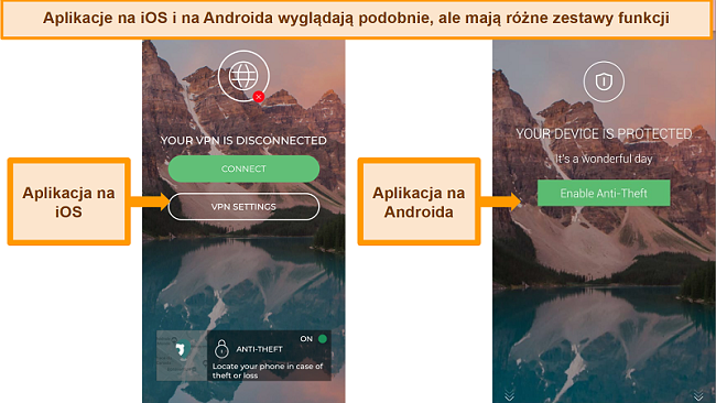 Zrzuty ekranu głównego interfejsu aplikacji Panda na iOS i Androida.