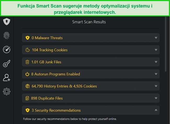 Zrzut ekranu wyników Smart Scan