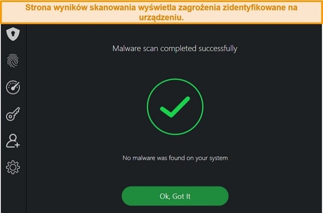 Zrzut ekranu z wynikami skanowania antywirusowego TotalAV