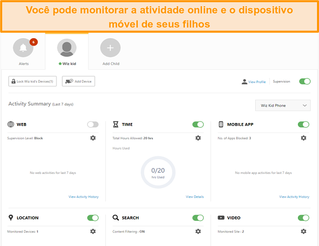 Captura de tela das configurações de controle dos pais do Norton 360.