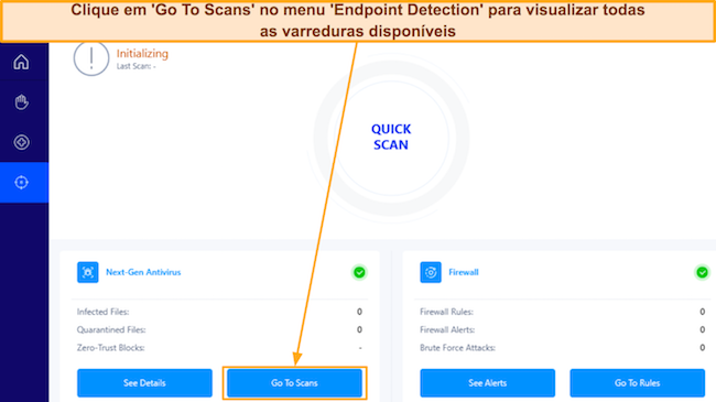 Captura de tela mostrando como acessar a lista de varreduras de Heimdal