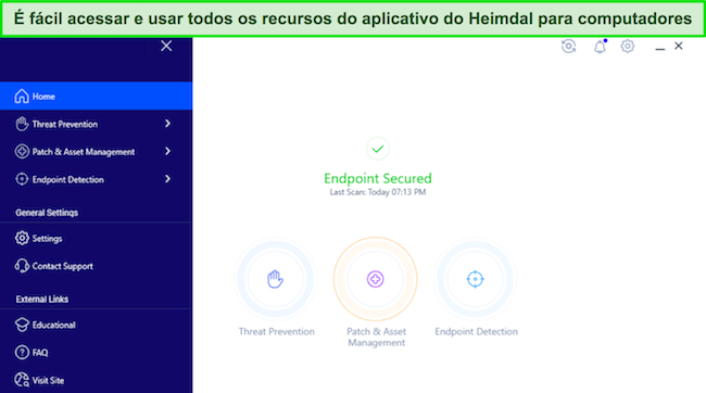 Captura de tela mostrando o aplicativo de desktop intuitivo de Heimdal