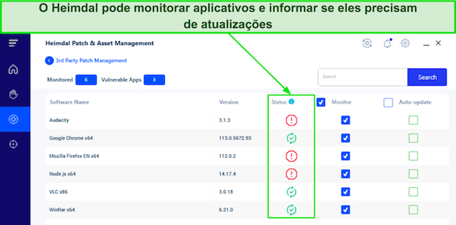 Captura de tela mostrando a ferramenta de atualização automática de software do Heimdal