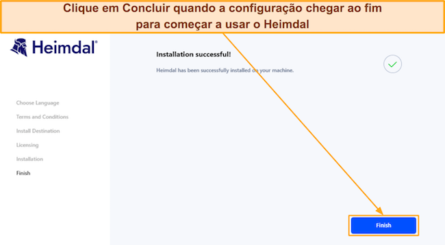 Captura de tela mostrando a conclusão da configuração de Heimdal