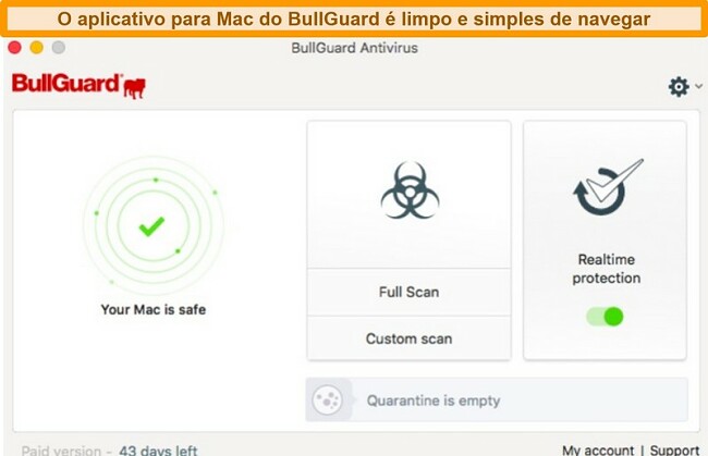 Captura de tela da interface principal do BullGuard para Mac