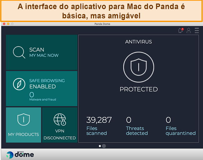 Captura de tela da interface do aplicativo Panda no Mac