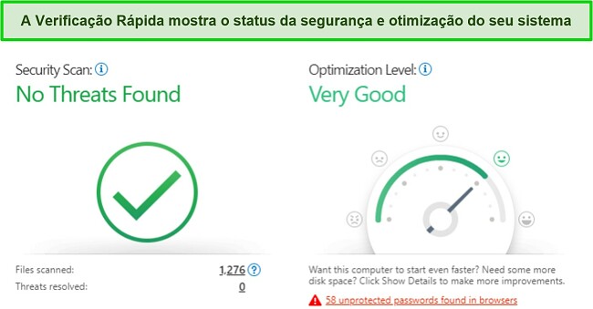 Captura de tela dos resultados da verificação rápida da Trend Micro