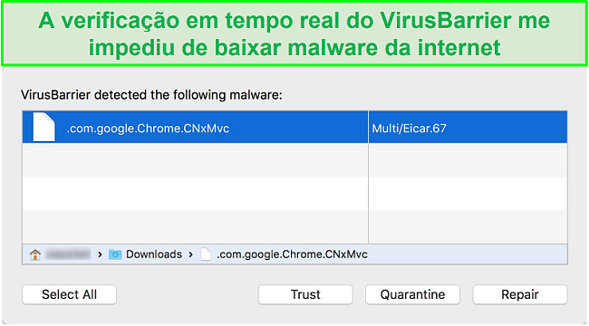 captura de tela pop-up do bloqueador de malware intego