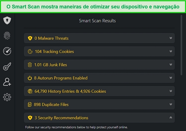 Captura de tela dos resultados do Smart Scan