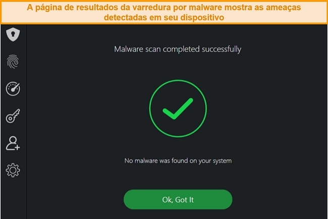 Captura de tela dos resultados da verificação de vírus do TotalAV