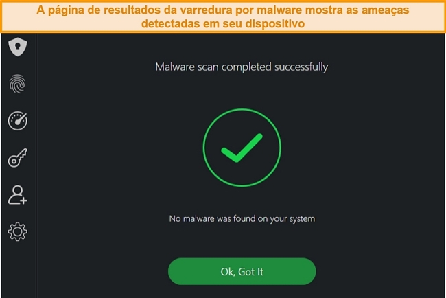 Captura de tela dos resultados da verificação de vírus da TotalAV