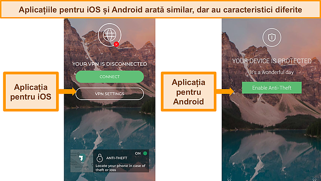 Capturi de ecran ale interfeței principale pentru aplicațiile iOS și Android ale Panda.