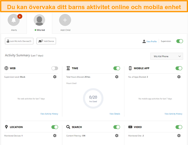 Skärmdump av Norton 360: s inställningar för föräldrakontroll.