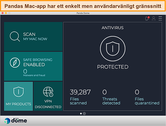 Skärmdump av Panda -appgränssnittet på Mac.