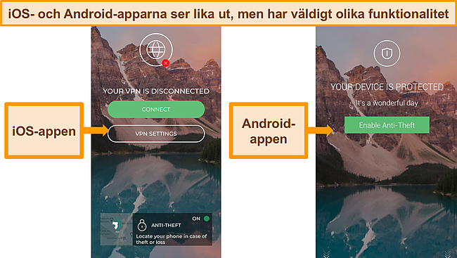 Skärmdumpar av huvudgränssnittet för Pandas iOS- och Android -appar.